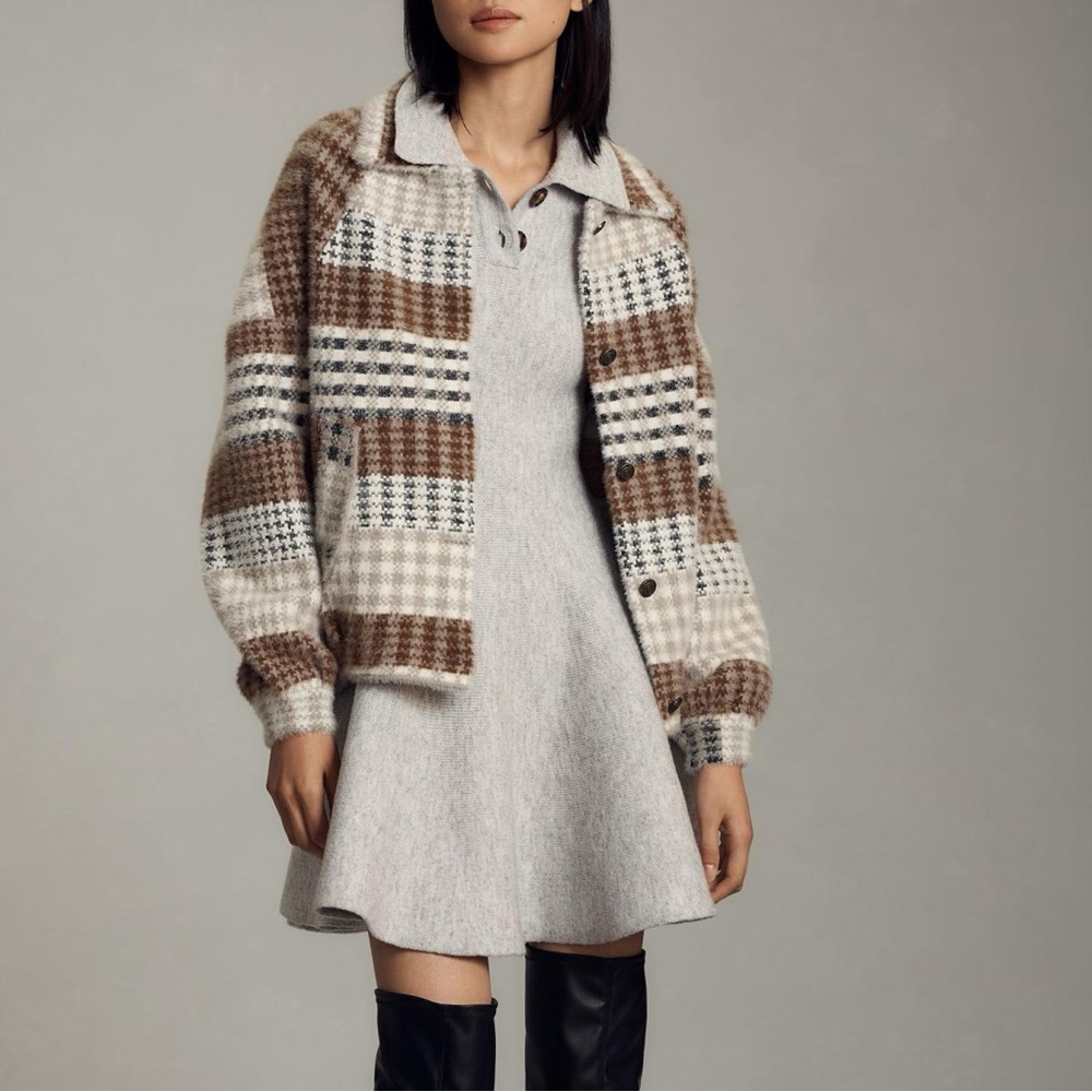 Anthropologie ( NVLT )eyelash knit Bomber coatigan